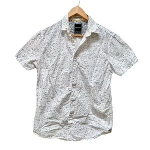Denim & Flower Ricky Singh White Speckled‎ Short Sleeve Button Up Shirt Size S